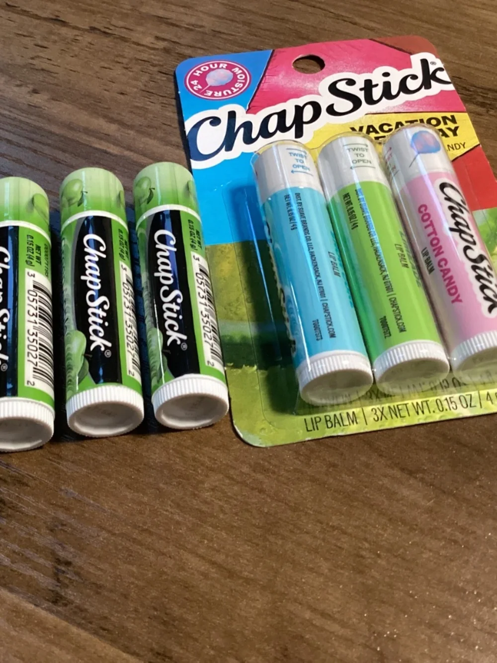 ChapStick Vacation Getaway Pack Lip Balm and 3 Green Apple Lip Balm Bundle NEW